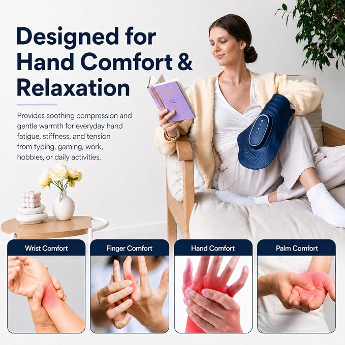 STRIDEFLOW Hand Massager with Heat and Compression for Arthritis and Carpal Tunnel Relief, Air Compression Glove for Hand & Wrist Pain, FSA-HSA Eligible, Fathers Day Gift for Men, Deep Blue