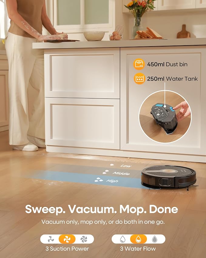 Robot Vacuum and Mop Combo,5000Pa Robotic Vacuum Cleaner,180mins Runtime Vacuum Robot with App/Remote/Alexa Control, Ideal for Hard Floor/Carpet/Pet Hair, Self-Charge,Schedule Clean(UR1)