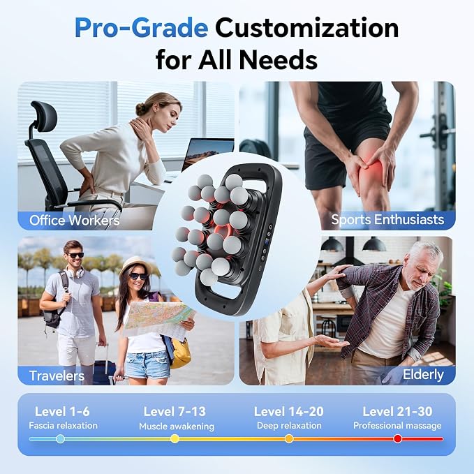Beown 20 Head Massage Gun Deep Tissue, Fathers Day Dad Gifts, Back Muscle Massager with 3 Modes & 30 Intensity Levels for Legs, Waist, Back, Neck, Portable Percussion Massage Gun for Pain Relief