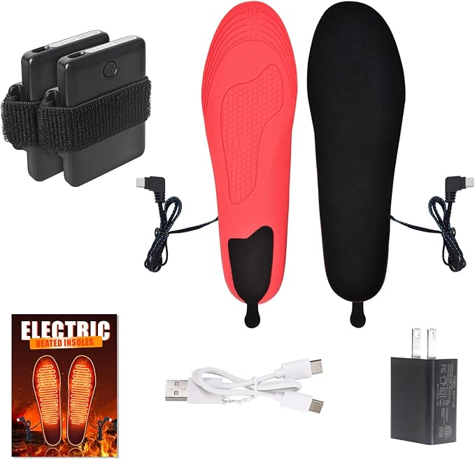 App-Controlled Heated Insoles for Men & Women, Rechargeable 5000mAh Battery, 4 Custom Heat Settings, Foot Warmers for Skiing, Hunting, Winter Work (L (8-12))