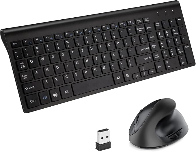Fonicer 2.4GHz Wireless Vertical Ergonomic Mouse and Keyboard Combo Ultra-Thin Portable Size for PC Desktop Computer Laptop Mac For Students or Small Hands