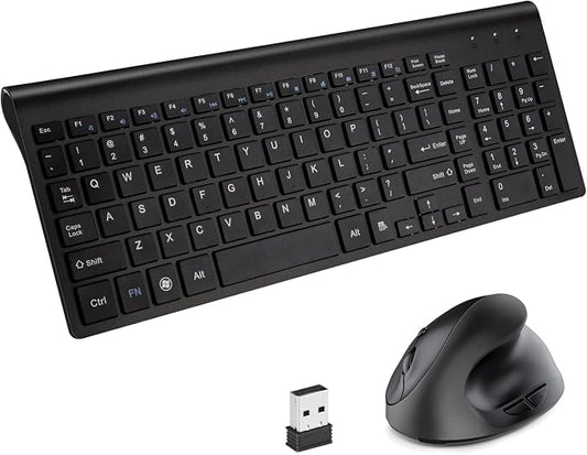 Fonicer 2.4GHz Wireless Vertical Ergonomic Mouse and Keyboard Combo Ultra-Thin Portable Size for PC Desktop Computer Laptop Mac For Students or Small Hands