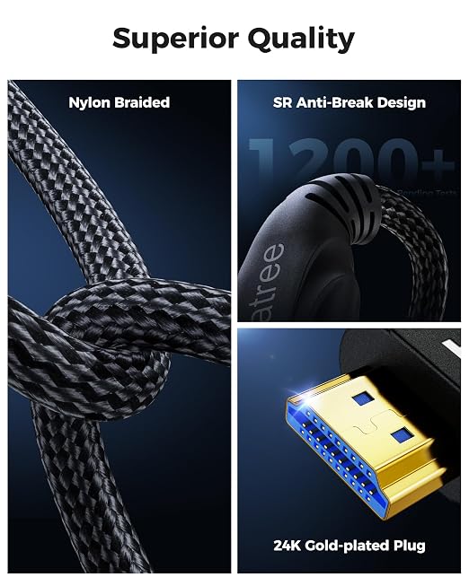 Cratree 8K HDMI Cable 13FT - HDMI 48Gbps High Speed HDMI Cord Gaming,8K 60Hz 4K 120Hz 144Hz eARC HDCP RTX 3090 Compatible with UHD TV/PS4/PS5/SoundBar