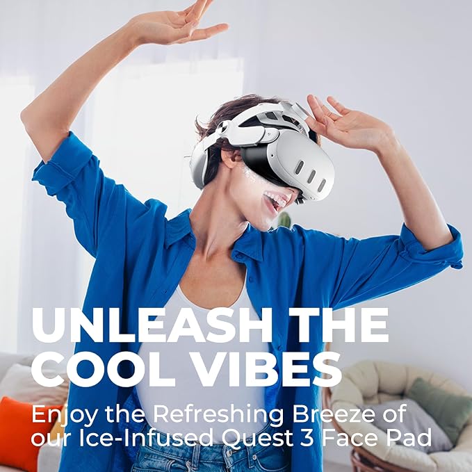 DESTEK Cooling Face Pad for Meta Quest 3 (NOT 3S), Stop PU Leather Overheating, 2 Replacement with Ice Gel & Breathable Ice Silk Cushions. Feels Like Cooling Arm Sleeves for Your Face.