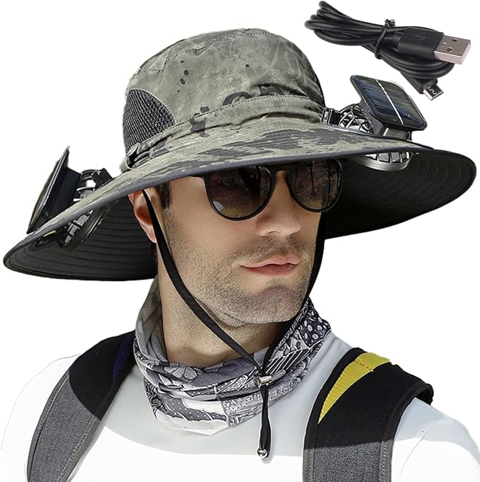 Wide Brim Sun Hat with Solar Fan, Solar Fan Hat, Men Sunscreen Sun Hats with Fans, SolarFan Outdoor