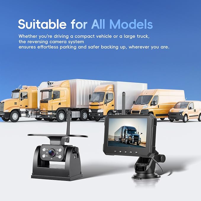 Dual Magnetic Solar Wireless Backup Cameras with 7'' HD 720P Monitor System, 1-Min Install-Free IP69 Waterproof Night Vision Reverse Camera for Trailer/Truck/RV/Camper/Tractor