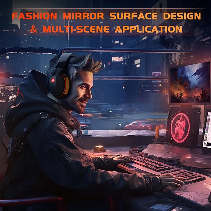 Gtheos 2.4GHz Wireless Gaming Headset for PS5, PS4 Fortnite & Call of Duty/FPS Gamers, PC, Nintendo Switch, Bluetooth 5.3 Gaming Headphones with Mic, Stereo Sound, Red Light -BlackRed