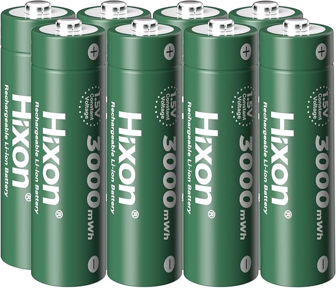 Hixon 1.5V Rechargeable AA Lithium Batteries 8 Pack 3000mWh 1.5 Volt Li-ion Double AA Rechargeable Battery,Constant Output 1600Cycle,Max 3.8A Discharge for Household Device,Charger Not Included