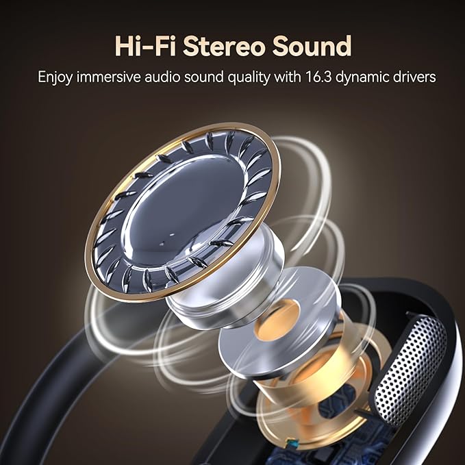 CXK Open Ear Headphones with Mic, Wireless Headset with AI Noise Cancellation Microphone Bluetooth 5.3 Bluetooth Headset with Mic Air Conduction Headphones for Work Call Meeting Driving