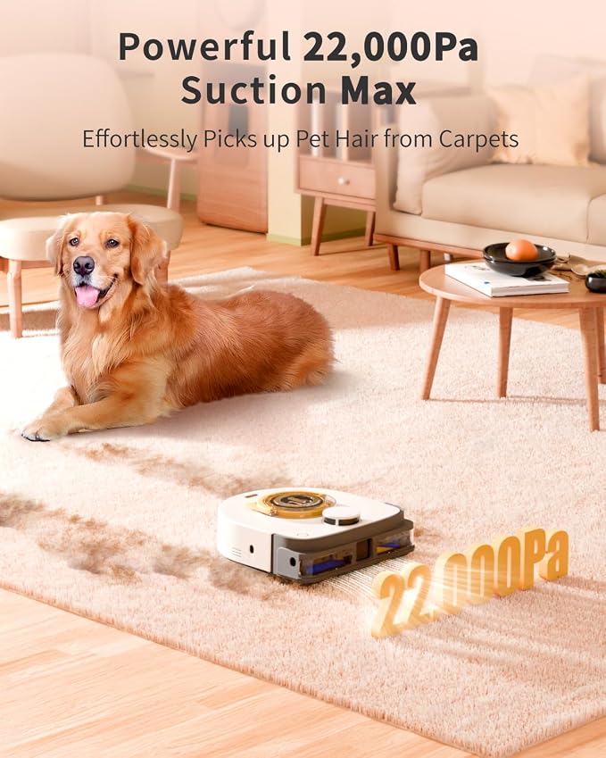 UBPET Robot Vacuum and Mop Combo Robotic Vacuum for Pet Hair, Robot Vacuum Cleaner Square Bagless Design, LiDAR Navigation, WiFi/APP Control, Self-Charging 22,000 Pa for Carpet Floor