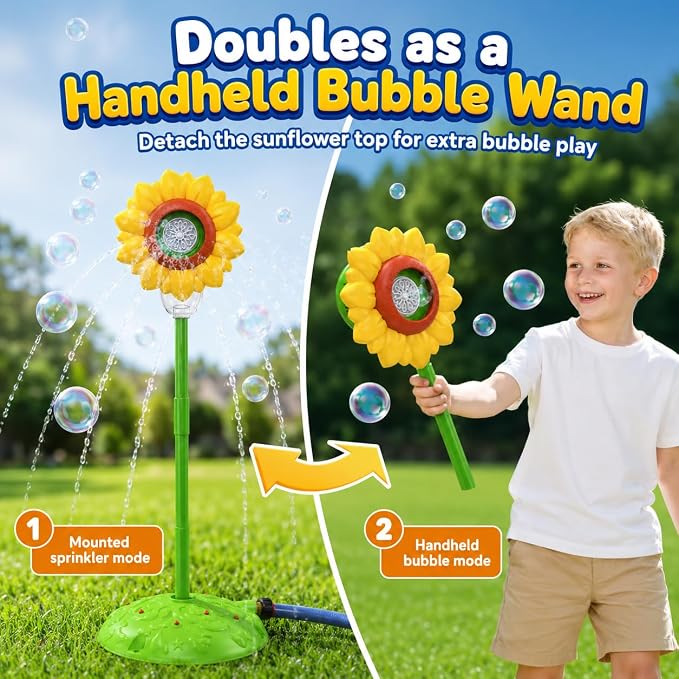 2-in-1 Water Sprinkler Toys for Aldult,Outdoor Garden Lawn Watering Toys with Water Tentacles,Attaches to Garden Hose,Summer Spray Water Fun Toys (Sunflower)