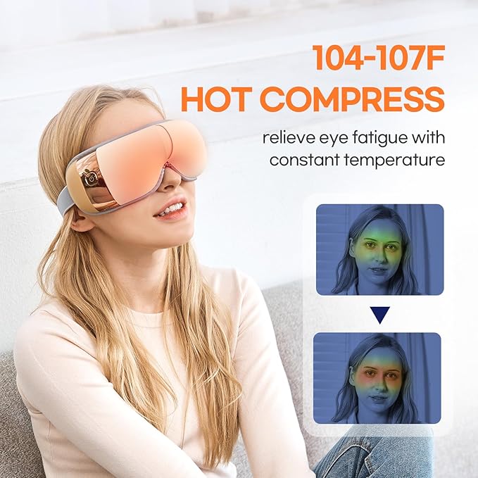 HuBDIC HubiCare Eye Massager with Heat, Mothers Day Birthday Gifts for Women, Her, Men, Him, Vibration, and Music, Heated Eye Mask for Dry Eyes, Eye Strain Relief and Relaxation (Beige)