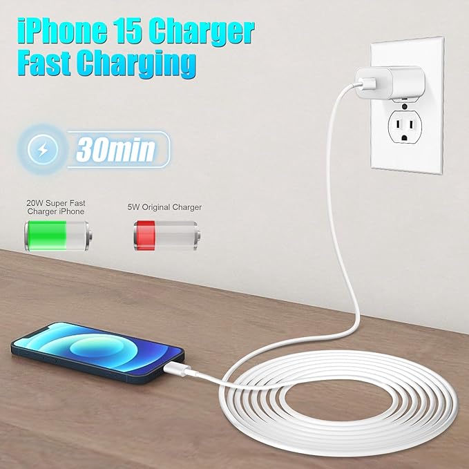 Fast Charging for iPhone 16 15 Charger,2Pack 20W Apple USB C Charger Block with 6FT USB C to C Charging Cable for iPhone 16 Pro max/16 Pro/15 Pro/15Plus/iPad Pro 12.9 11/iPad Air 5 4/iPad mini 6