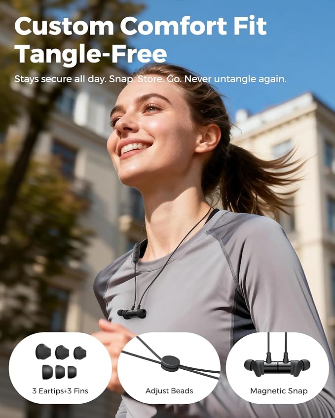 Truefree HD-100 Wireless Earbuds, Bluetooth 6.0 Neckband Headphones, Magnetic Wireless Earphones, 11mm Driver Spatial Audio, Multipoint Connection, 20 Hours of Battery Life, IP67 Waterproof for Sports