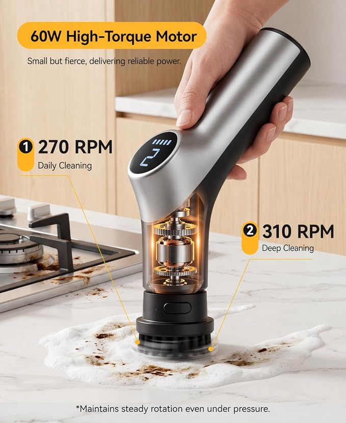Electric Spin Scrubber for Bathroon,IPX7 Cordless Cleaning Brush with 6 Replaceable Brush Heads,120 Mins Runtime Power Shower Scrubber with Adjustable Extension Handle and Durable Brush Head for Tub