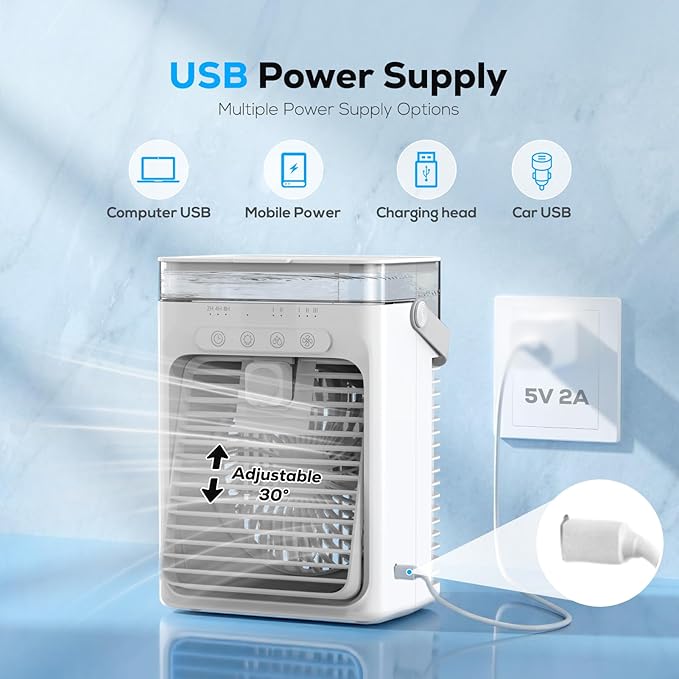Portable Air Conditioner, 3-in-1 Evaporative Air Cooler with 3 Speeds & 2 Mist Modes, 1000ml Personal Mini AC Unit, USB Powered Small Cooler with RGB Light & Timer for Bedroom Office Desk (Grey)