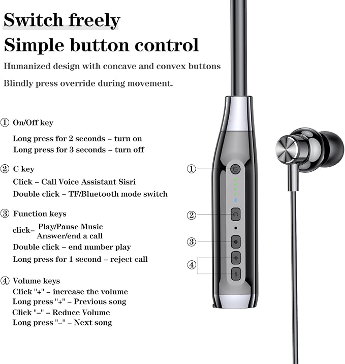 LANDIBO Wireless Bluetooth 5.0 Neck Earbuds with 100 Hours of Playback, IPX5 Waterproof Sports Earphones with Microphone, Magnetic, TF Card Slot, for Gym Running Exercises (A12)