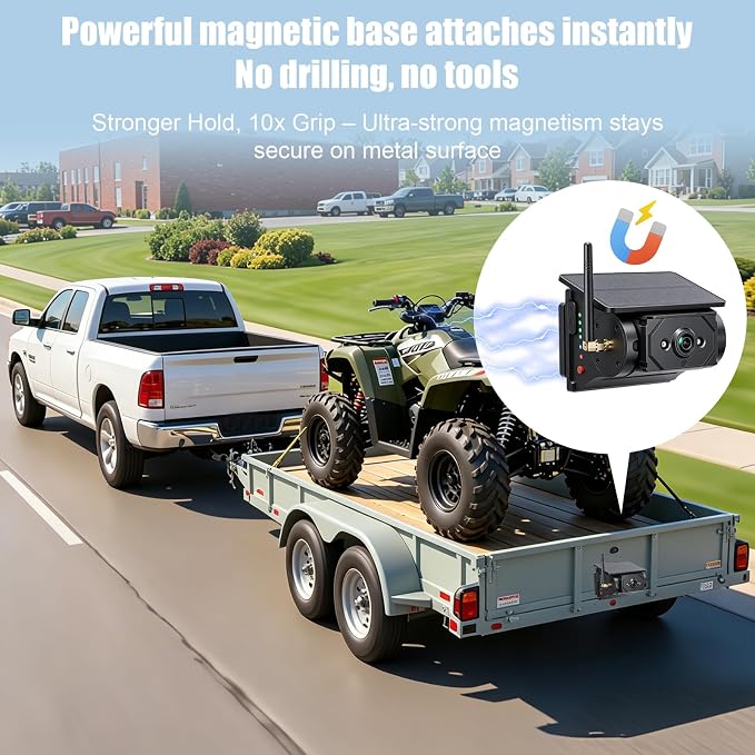 Portable Wireless Backup Camera with 9600mAh Long Life Battery, Magnetic Solar Powered WiFi Rear View Camera for Truck RV Trailer, IP67 1080P HD Night Vision, Motion Detection Alert, Phone App Control