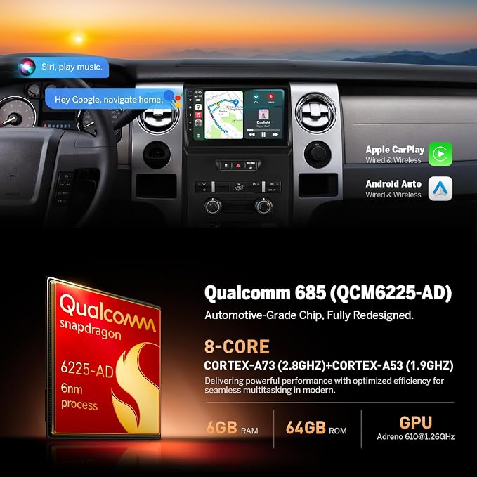 Eonon 9" Car Radio Compatible with Ford F150 2009-2014,Large Touchscreen Display Android Car Stereo - Wireless CarPlay & Android Auto, QCM6225-AD 8-Core, 6G+64GB ROM - FDF1X7S
