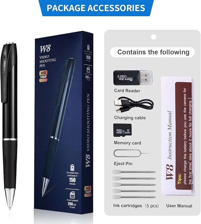 64G Mini Hidden Camera，1080P Mini Camera Pen 1080P Full HD Recorder，Easy to Use，150 Minutes Long Battery Life with Loop Recording for Indoor and Home【Supports 256GB SD Card】