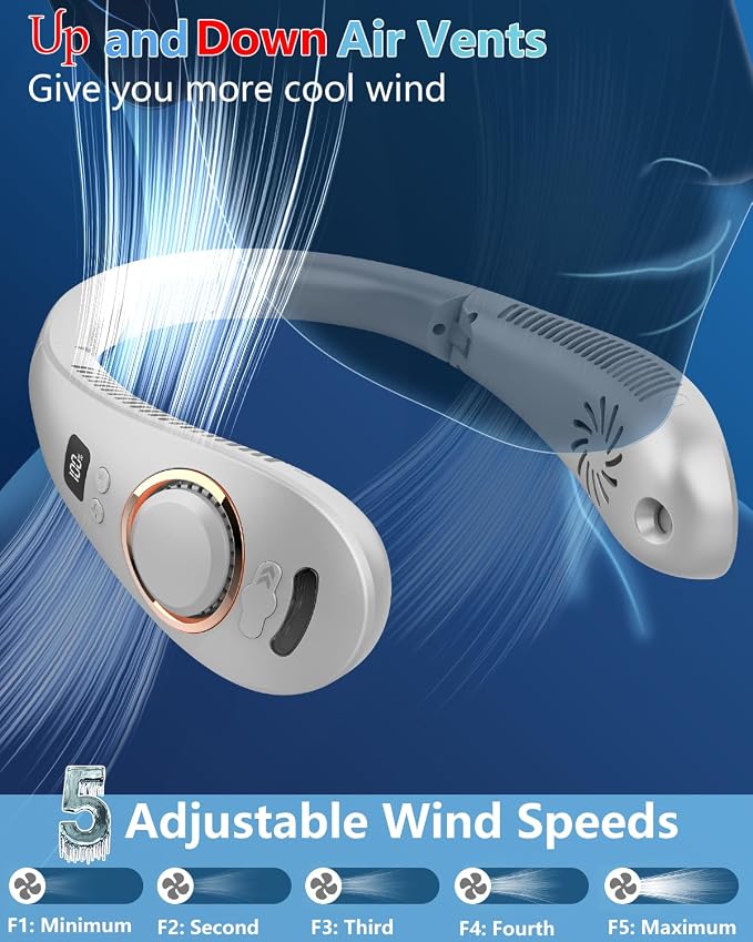 Neck Fans Portable Rechargeable,4000Mah Neck Fan with Mist Spray,Bladeless Folding Fans that Blow Cold Air,Leafless Hanging USB-C Battery Operated Neck Coolers for Hot Weather