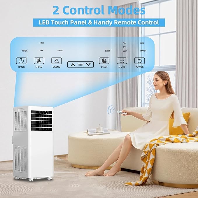 GarveeLife Portable Air Conditioner,8,000 BTU for Rooms up to 350 Sq.Ft., Smart Compact AC Unit with Cooling, Dehumidifier, Fan, Remote Control and Window Kit, White