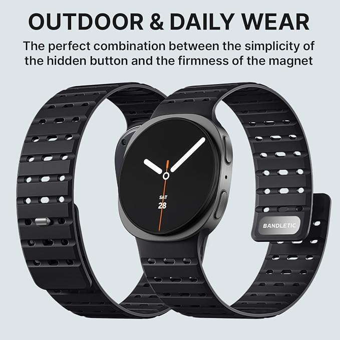 Bandletic Magnetic Silicone Band Compatible with Samsung Galaxy Watch 8 40mm 44mm / Watch 8 Classic 46mm 2025, No Gap Soft Breathable Replacement Strap for Men Women, Black