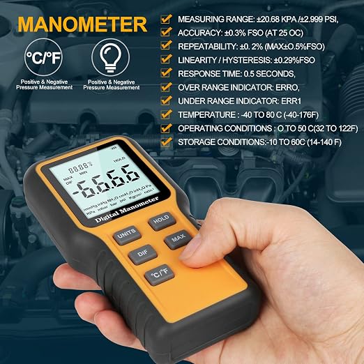 Product Image Manometer, Professional Air Pressure Meter & Leaton Digital Luxmeter Digital Illuminance Light Meter lux Meter