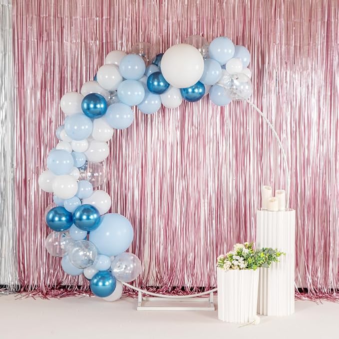 Restaurantware-Balloonify Balloon Garland Set, 1 Party Decoration Kit - 102 Balloons, With Chain, Metallic Blue, White, & Silver Latex Balloon Arch Kit, Includes Glue Dots