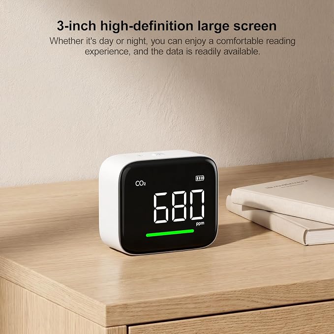 ATuMan CO2 Detector, Indoor Air Quality Monitor with Temperature & Humidity Sensor, NDIR Enabled Accurate CO₂ Meter, 2200mAh Rechargeable, Alarm Alert, Portable for Home/Office/Bedroom/Babyroom