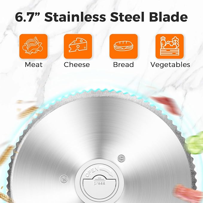 OSTBA Foldable Electric Food Slicer, Adjustable Thickness 0–15mm, 6.7” Stainless Steel Blade, 150W Motor, Portable & Easy-to-Clean Meat, Cheese, Bread, and Vegetable Slicer for Home Kitchen, White