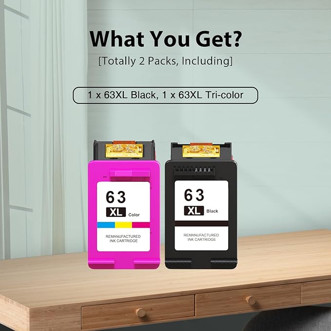 63XL Ink Cartridges Black and Color High Yield for HP Ink 63 Replacement for HP 63XL Ink Cartridges Combo Pack for HP OfficeJet 3830 4650 5258 5255 Envy 4520 4512 DeskJet 3630 1112 Printer (2-Pack)