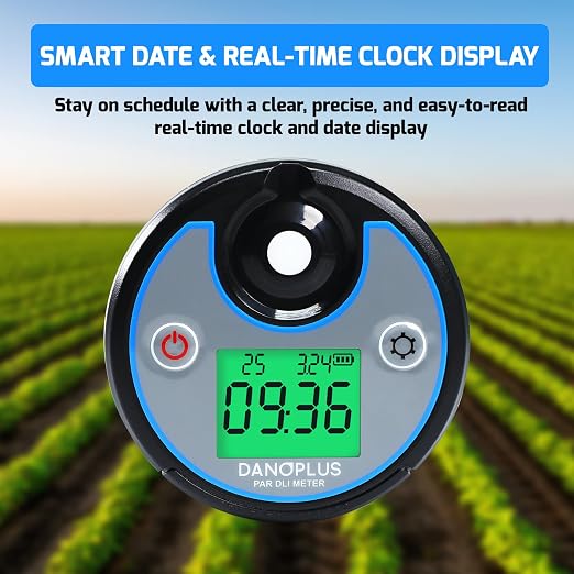 DLI Light Meter 2 in 1 PAR DLI Meter, 400-700nm Sunlight Meter Measure PPFD and DLI (Daily Light Integral), Record and Export 5 Years of Data, Light Measurement Tool for for Lawn, Garden, Plants