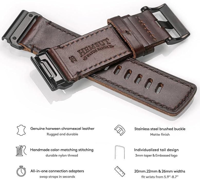 Soft Horween Leather Watch Band Compatible With Garmin, Strap For Fenix/Forerunner/Approach/MARQ/Quatix / D2 Series/Instinct/Epix/Tactix/Foretrex
