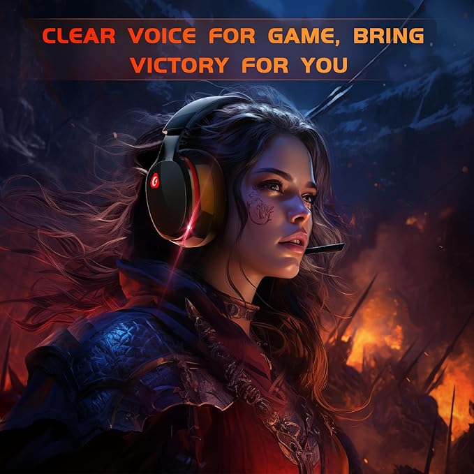 Gtheos 2.4GHz Wireless Gaming Headset for PS5, PS4 Fortnite & Call of Duty/FPS Gamers, PC, Nintendo Switch, Bluetooth 5.3 Gaming Headphones with Mic, Stereo Sound, Red Light -BlackRed