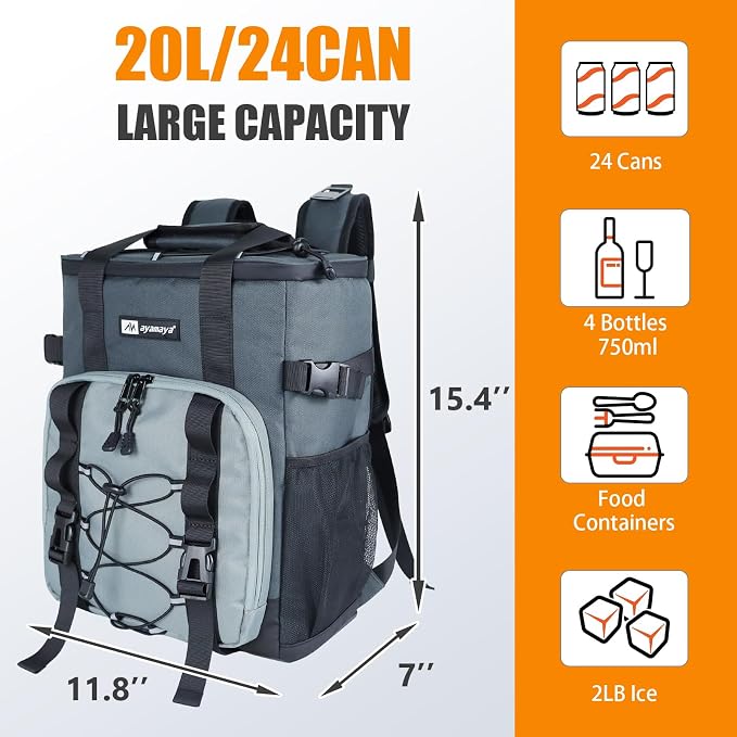Camping Fan + Cooler Backpack, 20000mAh Rechargeable Tent Fan with Remote 9 Wind Modes, Gray 24 Cans Insulated Backpack Cooler for Beach Picnic