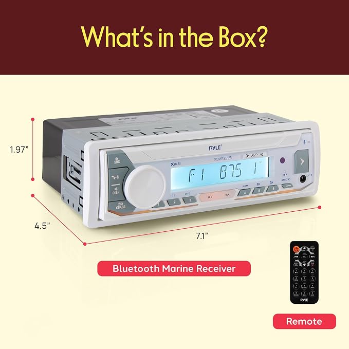 Pyle Marine Stereo Receiver Power Amplifier - AM/FM/MP3/USB/Aux/SD Card Reader Marine Stereo Receiver, Single Din, 30 Preset Memory Stations, LCD Display with Remote Control - PLMRB39W