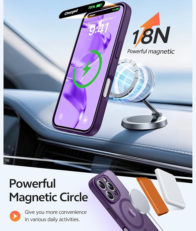 FNTCASE for iPhone 16 Pro Case: [Compatible with Magsafe] Translucent Matte Cases with [Full Camera Protection] [Screen Protector] Military Grade Shockproof Protective Phone Cover - Purple