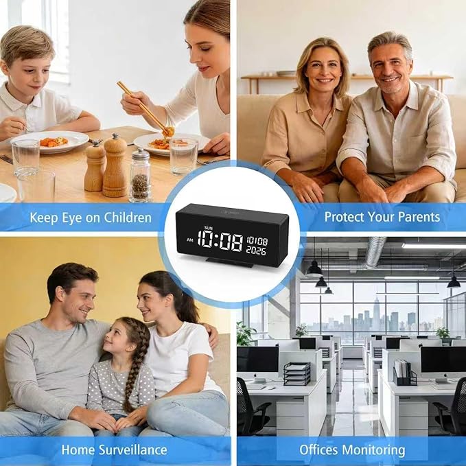 Wireless Security Mini Camera–Indoor Security Camera, Nanny Camera with 1080P HD Video,AI Motion Alerts,Digital Clock, Night Vision, 5G&2.4G, Bluetooth Setup,Local & Cloud Storage