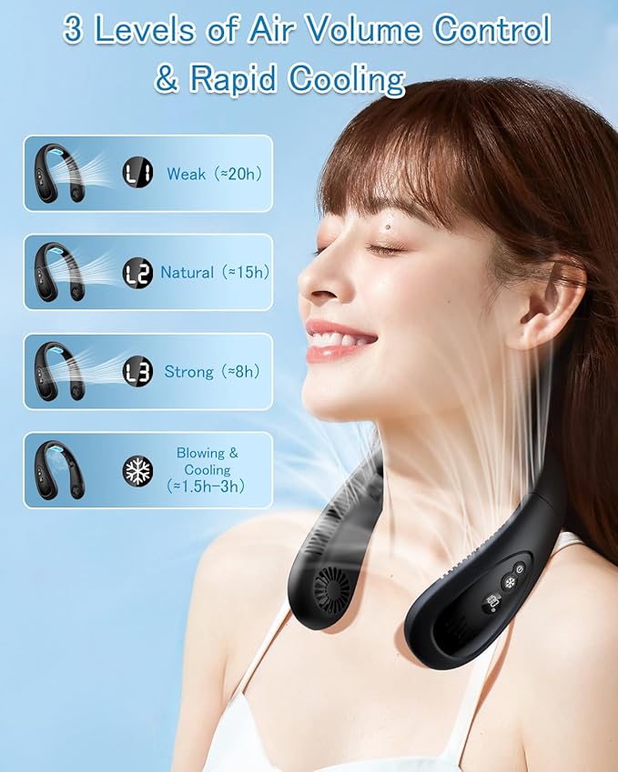 Neck Air Conditioner, Portable Neck Fan with Cooling Plate 360°Cooling Airflow, 5000mah Rechargeable USB Fan Hands Free Bladeless Wearable Foldable Mini Fan for Men Women Home Office Outdoor