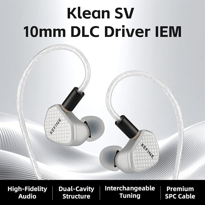 Klean SV Hi-Fi in Ear Monitor, Wired Gaming Earbuds, 10mm DLC Diaphragm Dynamic Driver, Wired Earphones, Interchangeable Tuning Nozzles, HiFi IEM for Audiophile, Musician&Gaming(USB-C with Mic)