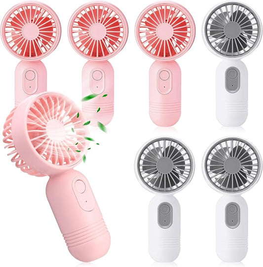 Rossesay 6 Pcs Mini Portable Fan Bulk Cute Handheld Lightweight Small Little Personal Hand Eyelash Fan 3 Speeds USB Rechargeable for Women Men Indoor Outdoor Makeup Travel (Whit,Pink)