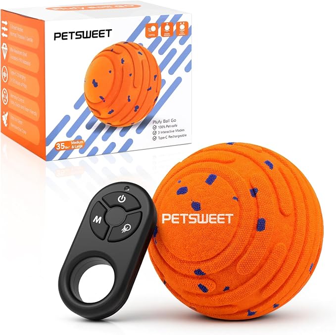 Remote Control Dog Toy Ball, Interactive Self Bouncing E-TPU Ball with 3 Modes (Bounce/Roll), Rechargeable Auto Moving Toy for Small Medium Large Dogs, Keeps Them Busy, ORG&BLU