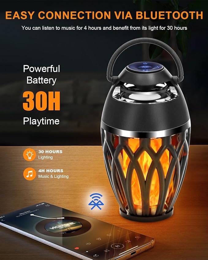 Vanten 2 Packs Outdoor Bluetooth Speakers, Bluetooth 5.0 Led Flame Speaker, IPX5 Waterproof Flame Torch Atmosphere Speaker, Flame Lamp, Gifts for Men Women, Decorations for Party Garden Patio
