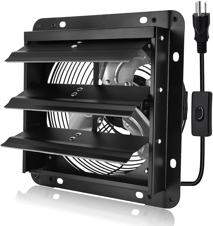 Criditpid 7 Inch Wall Shutter Exhaust Fan, Kitchen Exhaust Fan with ON/OFF Switch for Attic, Gable, Shed, Basement, Greenhouse, Garage Door Exhaust Fans, 576CFM, 1700RPM, Black