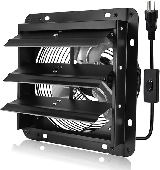 Criditpid 7 Inch Wall Shutter Exhaust Fan, Kitchen Exhaust Fan with ON/OFF Switch for Attic, Gable, Shed, Basement, Greenhouse, Garage Door Exhaust Fans, 576CFM, 1700RPM, Black