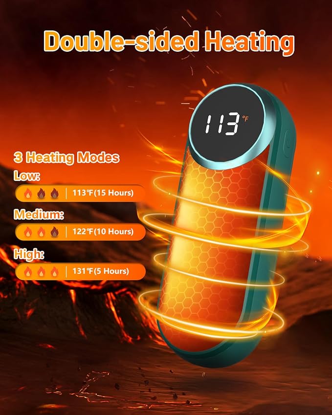 Rechargeable Hand Warmers 2 Pack - Magnetic AI Electric Hot Hands with LED Light, 3 Heat Settings Double Sided, 15H Battery Life, Portable Electric Heater for Outdoor，Hunting Camping ， Christmas Gifts