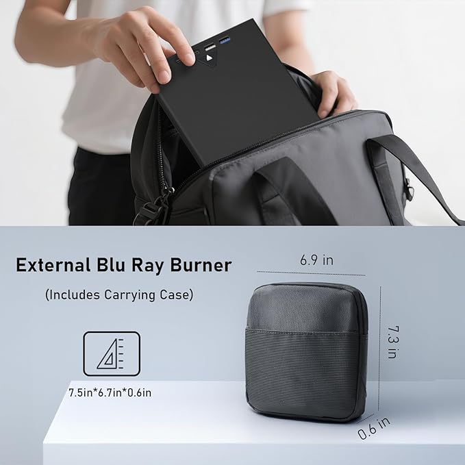 External Blu Ray Drive for Laptop, 7 in 1 Support 100G Disc Read/Write Bluray Drives, Portable External Bluray/DVD Drive for PC with USB 3.0 Type-C, 3D Blu Ray Burner with Bag for Windows MacOS Linux