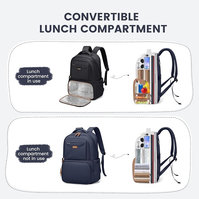 GOLF SUPAGS Lunch Backpack 16 Inch Laptop Backpack with Insulated Cooler Lunch Box Food Bag for College Work Camping Picnics (Navy Blue)