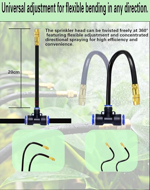 Drip Irrigation System,Automatic Garden Watering System, 360 Degree Adjustable Garden Sprinkler, High Output Mist Spray Nozzle for Potted Plants, Easy Connect & Rotating Head, Customizable Water Flow